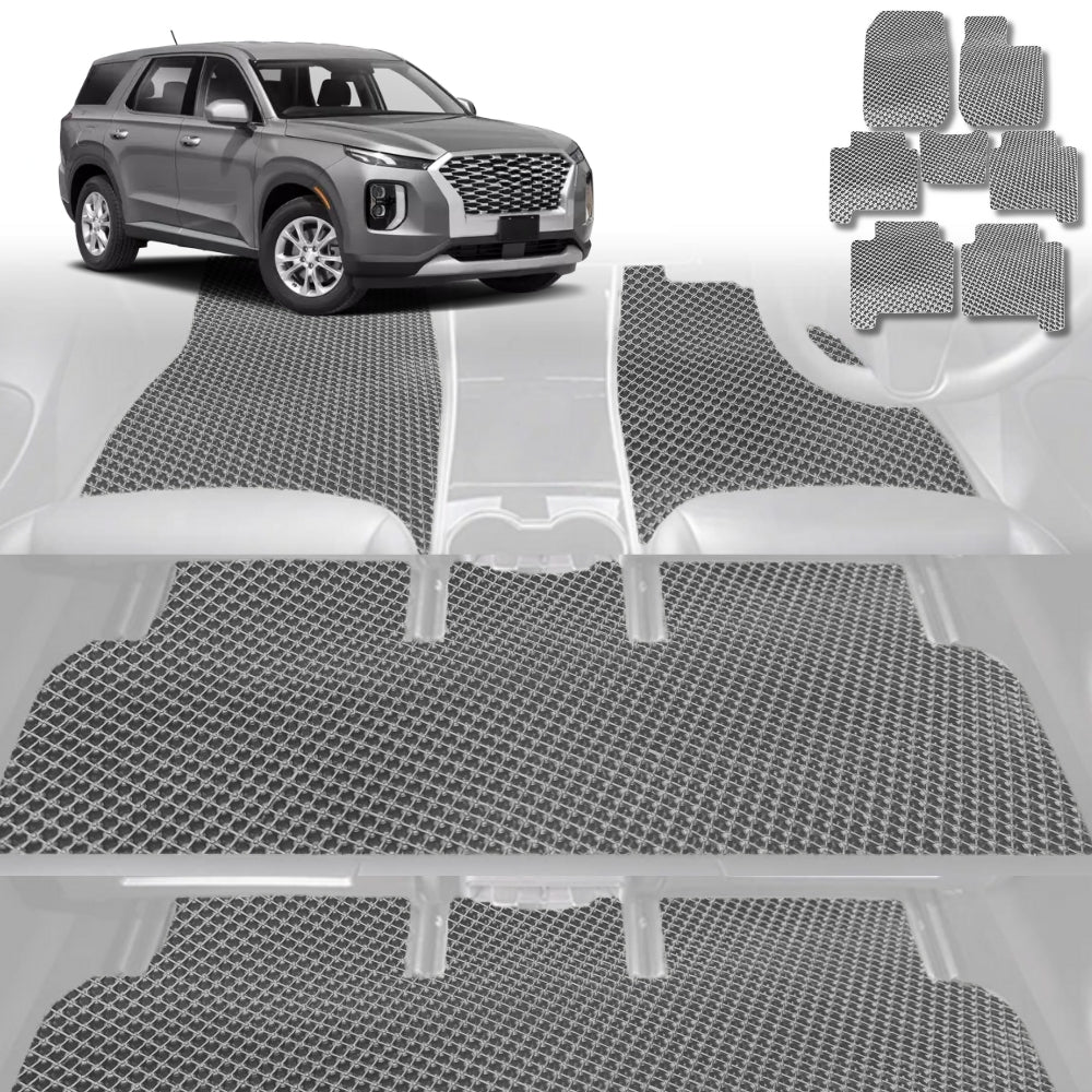 6D Diamond Car Floor Mats for Hyundai Palisade 2021-Current 7 Seater-Ultimate Set-Grey-Outback GT