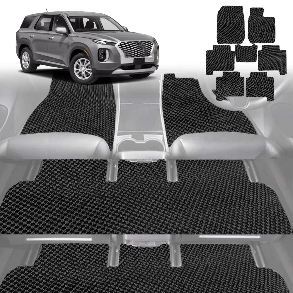6D Diamond Car Floor Mats for Hyundai Palisade 2021-Current 8 Seater-Ultimate Set-Black-Outback GT