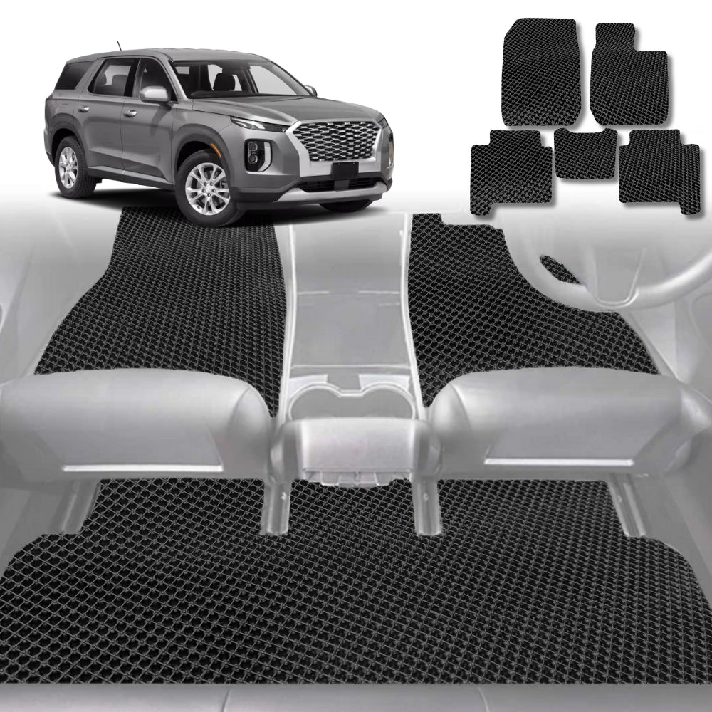 6D Diamond Car Floor Mats for Hyundai Palisade 2021-Current 7 Seater-Ultimate Set-Black-Outback GT