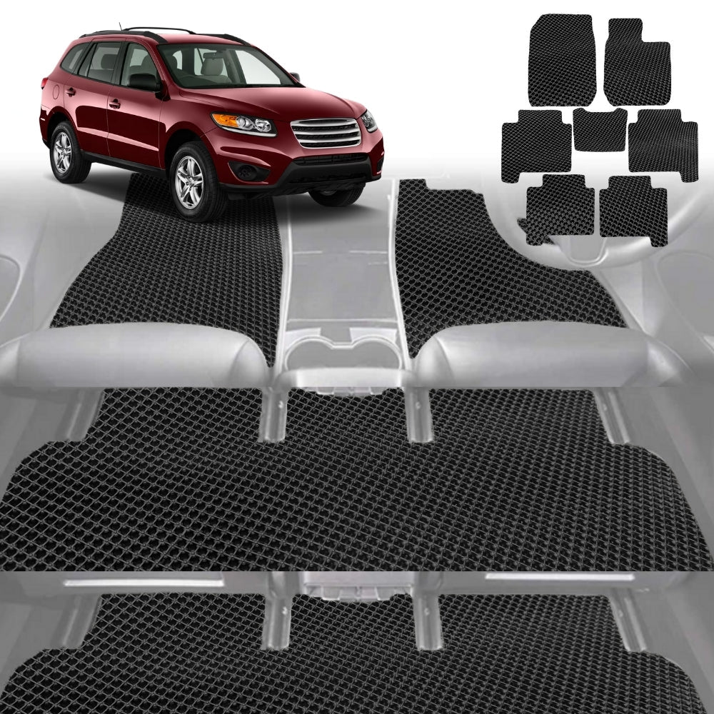 6D Diamond Car Floor Mats for Hyundai Santa Fe 2006-2012-Ultimate Set-Black-Outback GT