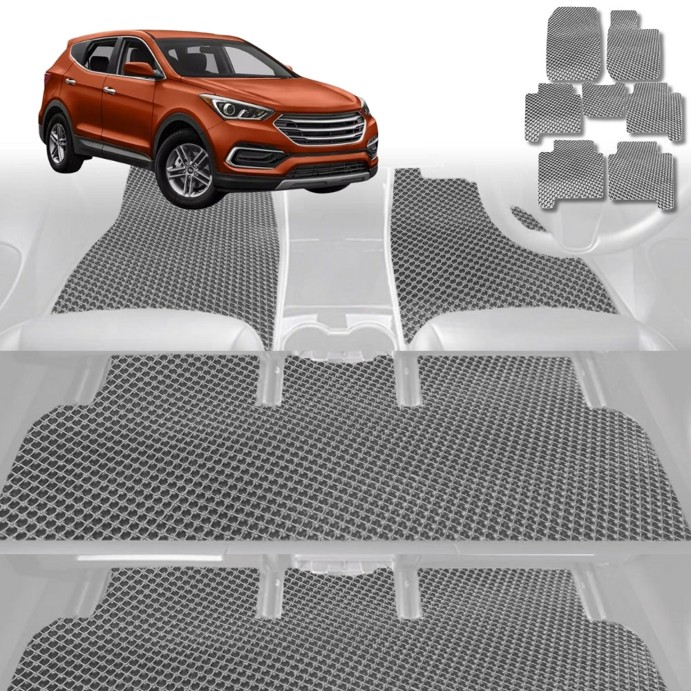 6D Diamond Car Floor Mats for Hyundai Santa Fe 2012-2018-Ultimate Set-Grey-Outback GT