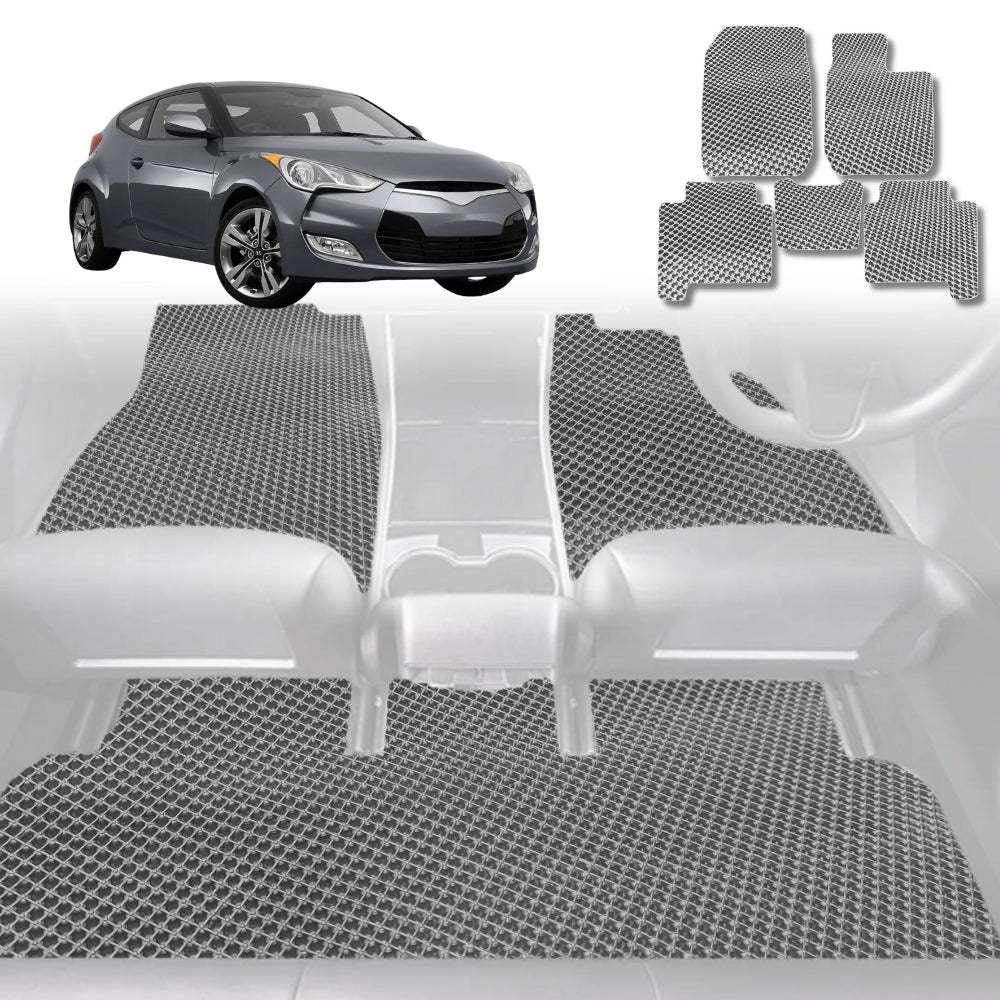 6D Diamond Car Floor Mats for Hyundai Veloster 2011-2018-Full Set-Grey-Outback GT