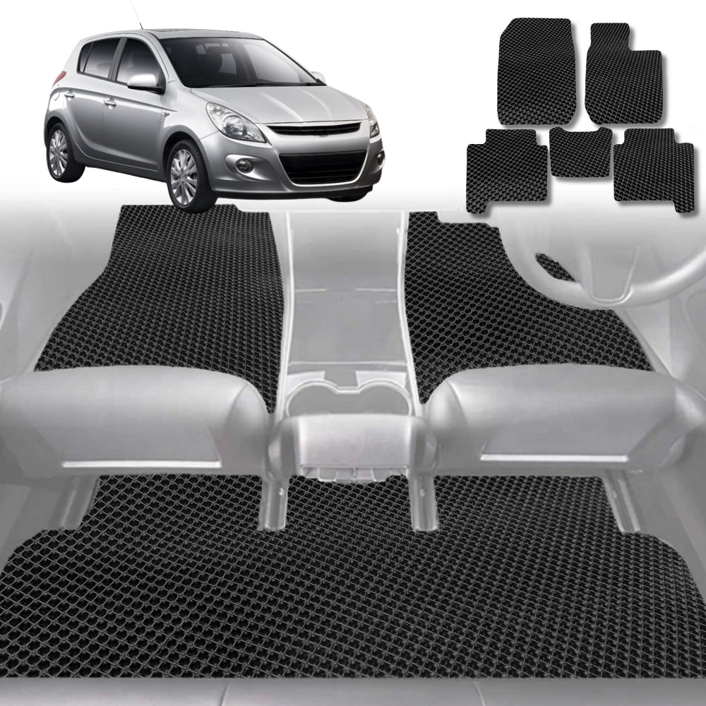6D Diamond Car Floor Mats for Hyundai i20 2008-2015-Full Set-Black-Outback GT