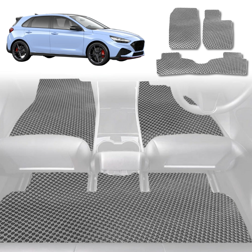 6D Diamond Car Floor Mats for Hyundai i30 N 2021-Current Hatch Fastback-Full Set-Grey-Outback GT