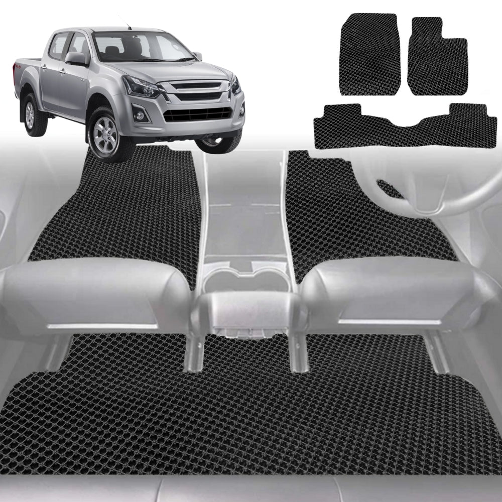 6D Diamond Car Floor Mats for Isuzu D-Max Crew Cab 2020-Current-Full Set-Black-Outback GT