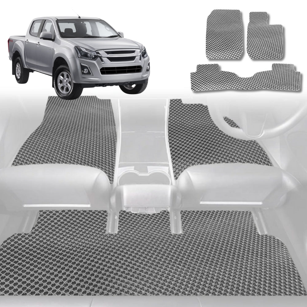 6D Diamond Car Floor Mats for Isuzu D-Max Crew Cab 2020-Current-Full Set-Grey-Outback GT
