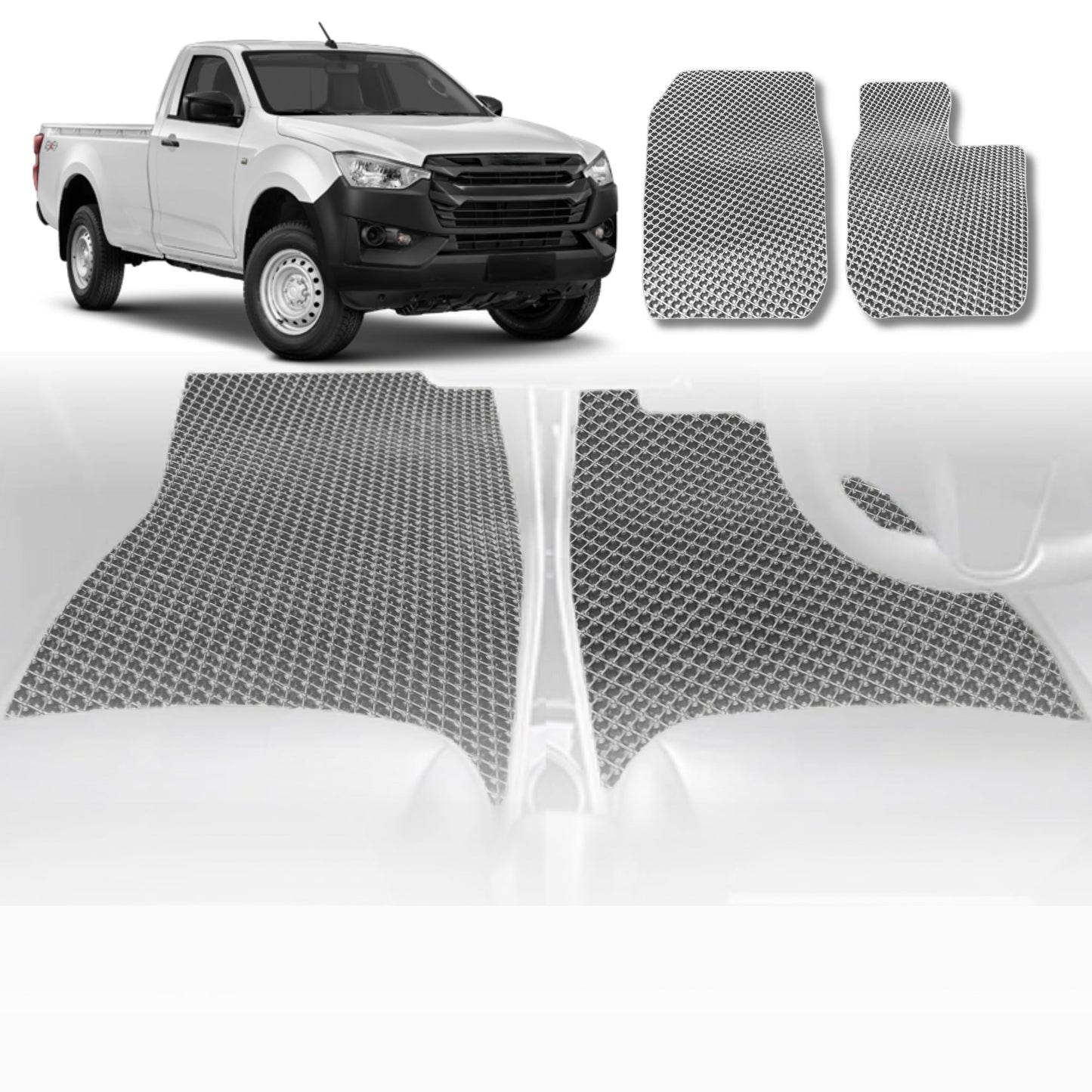 6D Diamond Car Floor Mats for Isuzu D-Max Single Cab 2012-2020-Front Set-Grey-Outback GT