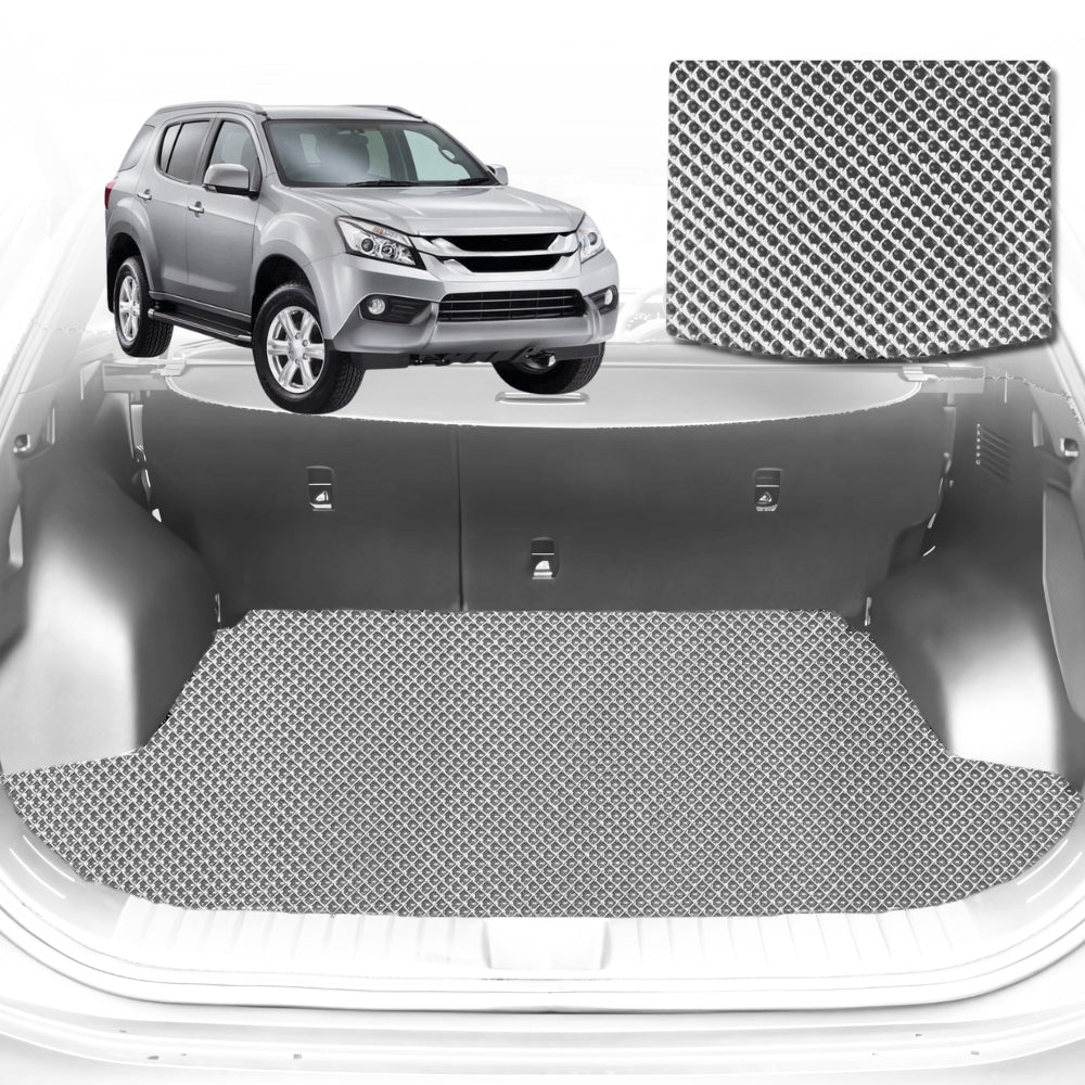 6D Diamond Car Boot Mat for Isuzu MU-X RF2013-2020-(3rd Row seats up/7 seater)-Cargo Mat-Grey-Outback GT