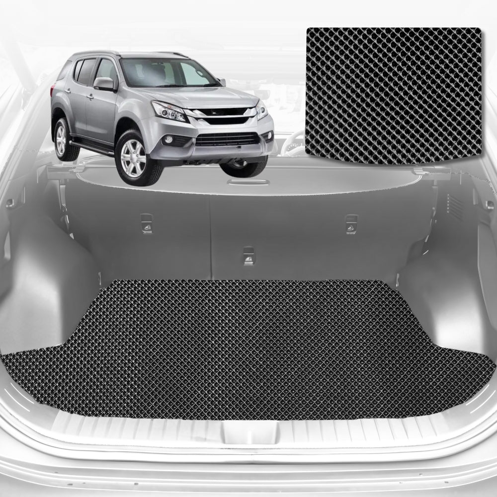 6D Diamond Car Boot Mat for Isuzu MU-X RF2013-2020-(3rd Row folded/5 seater)-Cargo Mat-Black-Outback GT