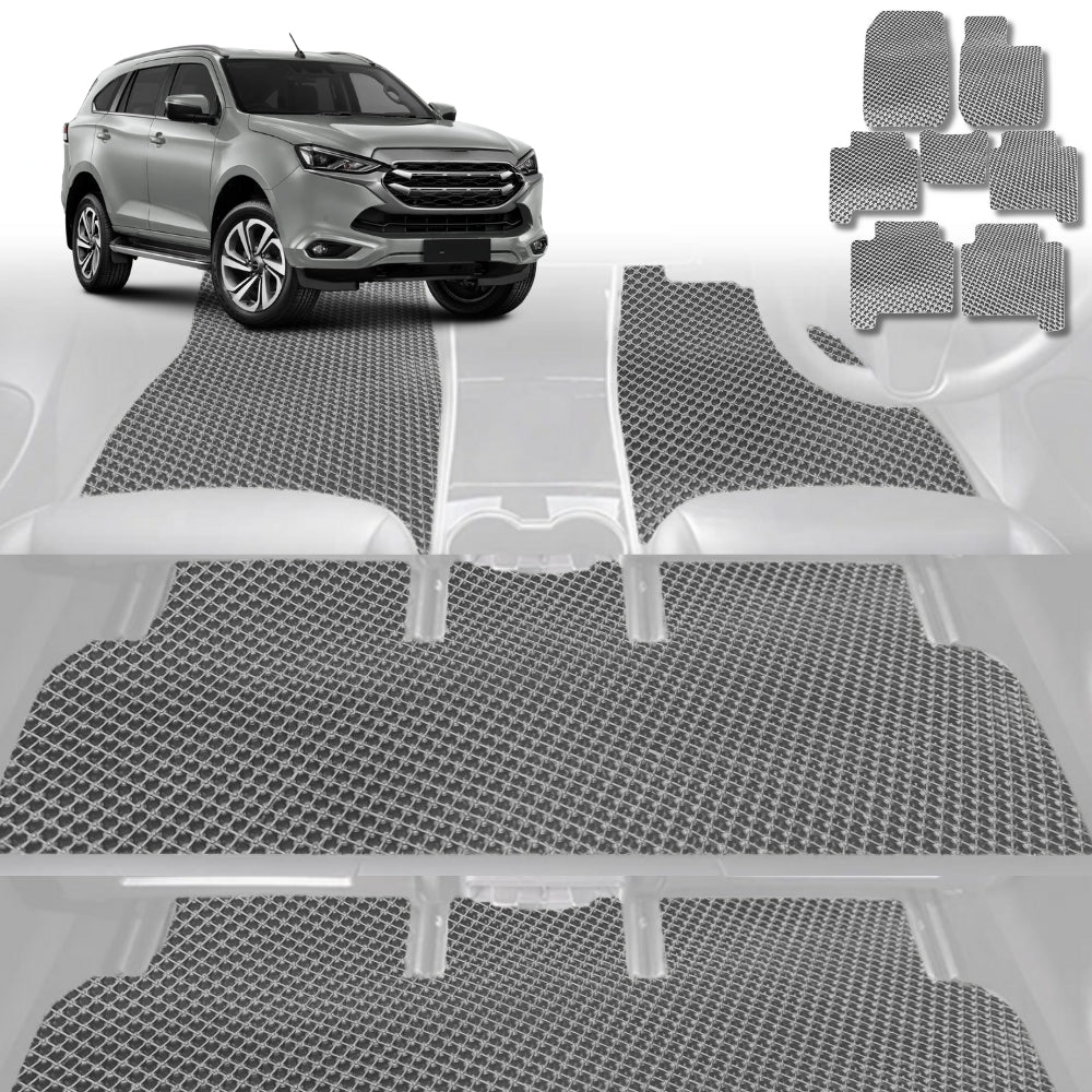 6D Diamond Car Floor Mats for Isuzu MU-X 2021-Current-Ultimate Set-Grey-Outback GT