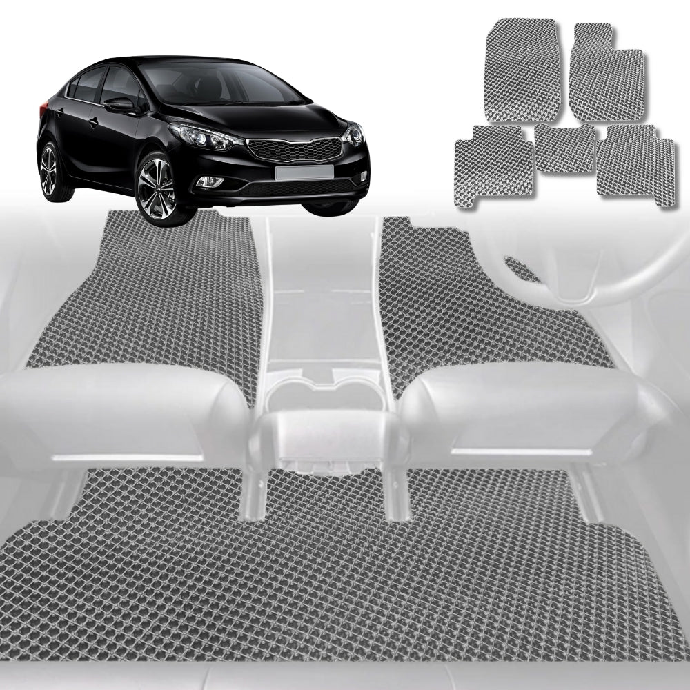 6D Diamond Car Floor Mats for Kia Cerato 2013-2018-Full Set-Grey-Outback GT