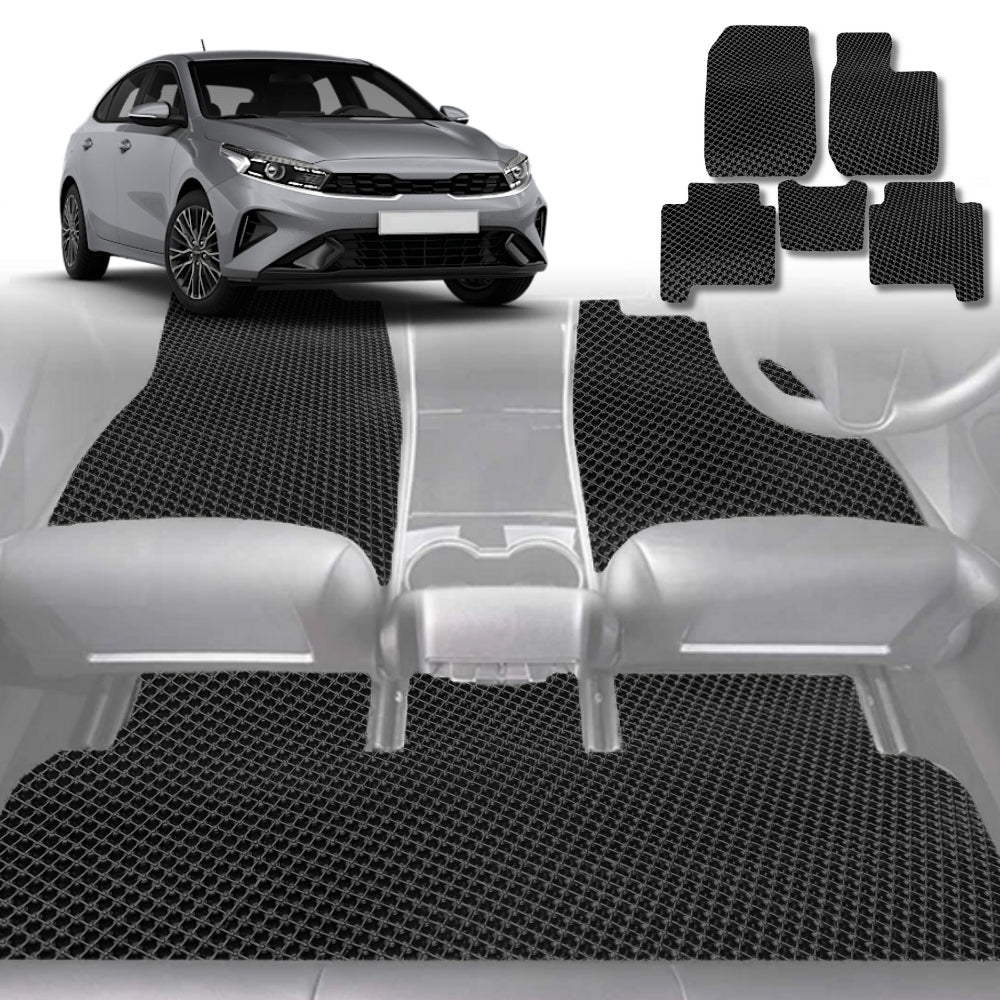 6D Diamond Car Floor Mats for Kia Cerato 2018-Current-Full Set-Black-Outback GT