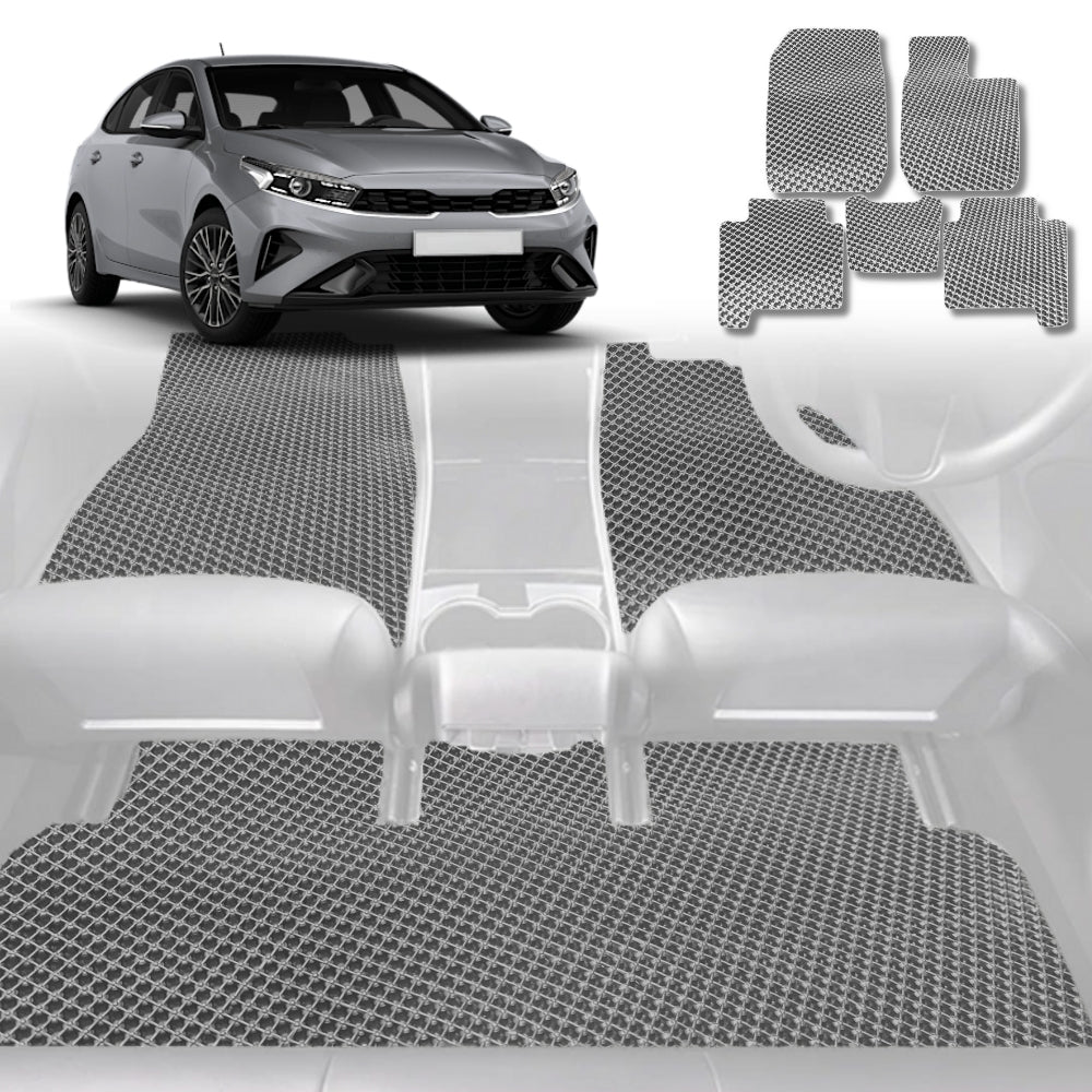 6D Diamond Car Floor Mats for Kia Cerato 2018-Current-Full Set-Grey-Outback GT