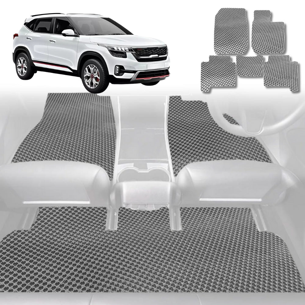 6D Diamond Car Floor Mats for Kia Seltos 2019-Current-Full Set-Grey-Outback GT