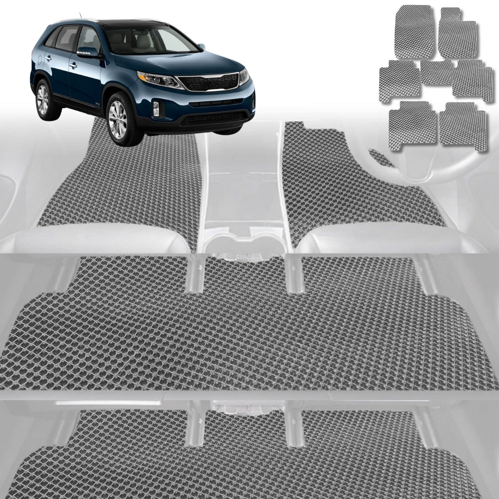 6D Diamond Car Floor Mats for Kia Sorento 2009-2015-Ultimate Set-Grey-Outback GT