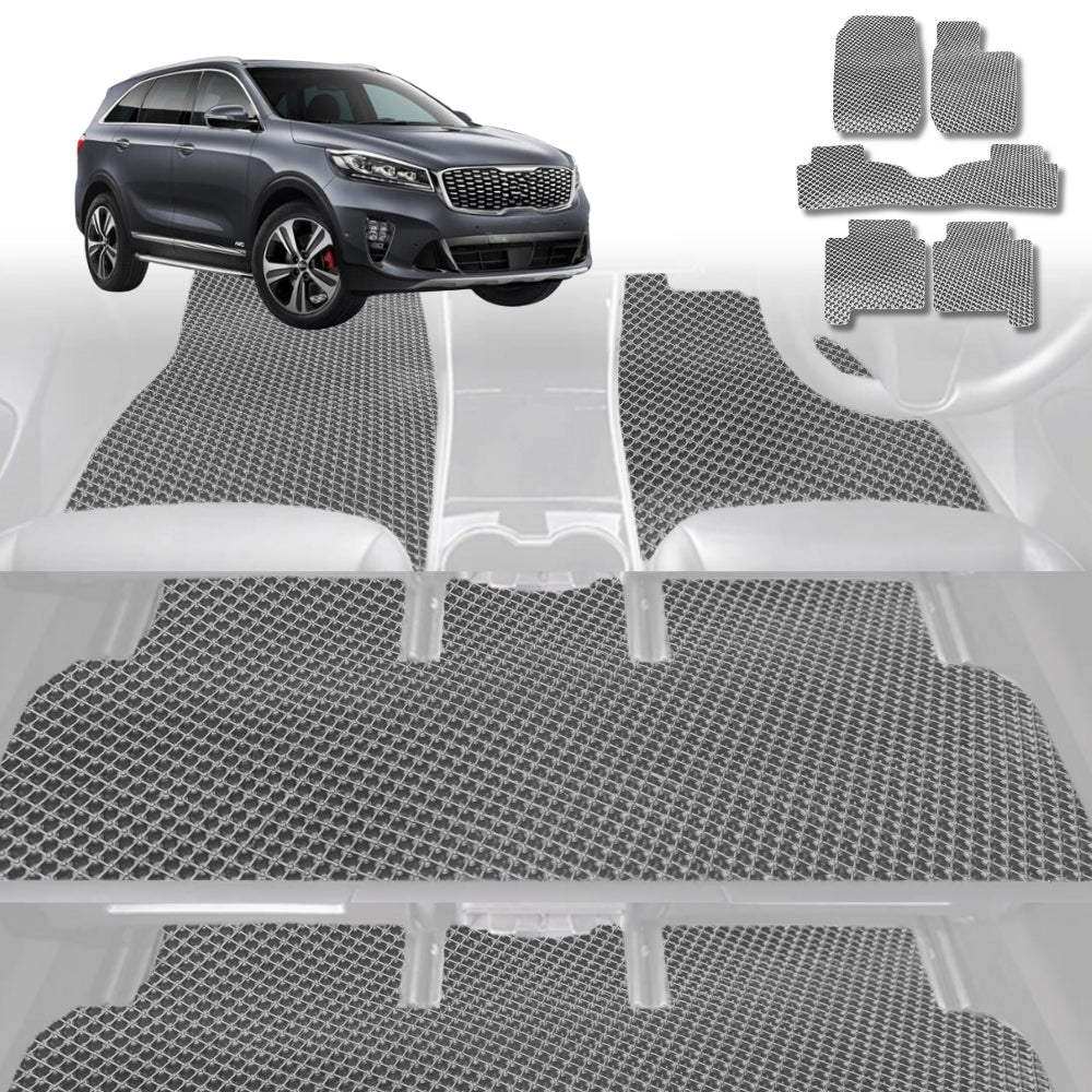 6D Diamond Car Floor Mats for Kia Sorento 2015-2020-Ultimate Set-Grey-Outback GT