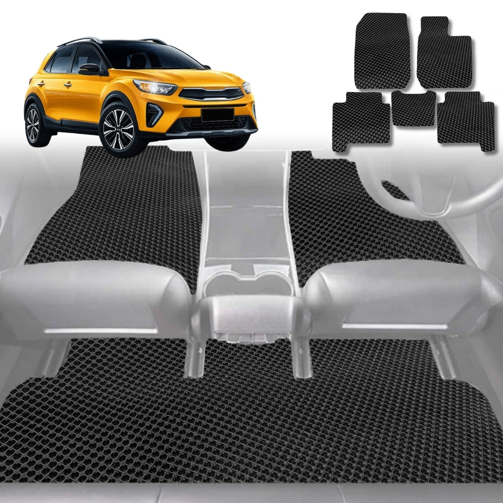 6D Diamond Car Floor Mats for Kia Stonic 2021-Current-Full Set-Black-Outback GT
