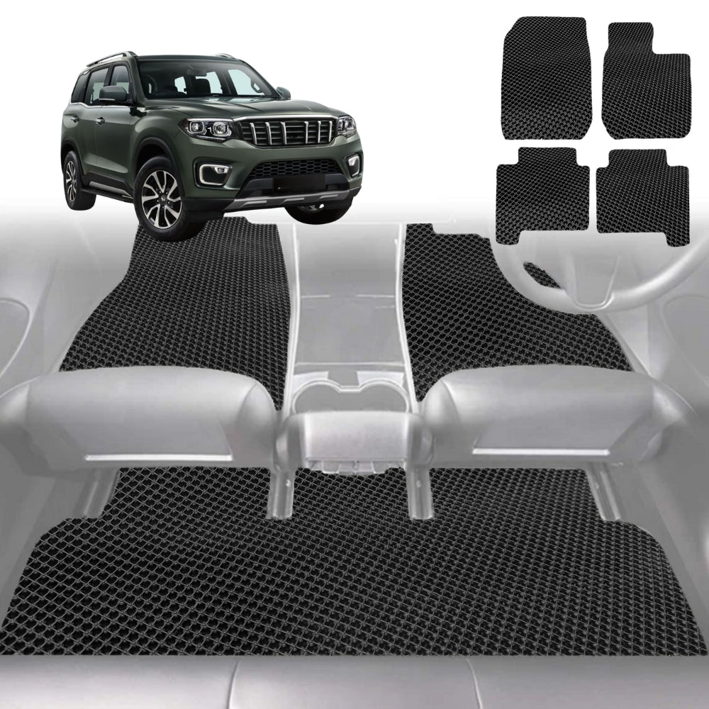 6D Diamond Car Floor Mats for Mahindra Scorpio (Z101)2022-Current-Full Set-Black-Outback GT