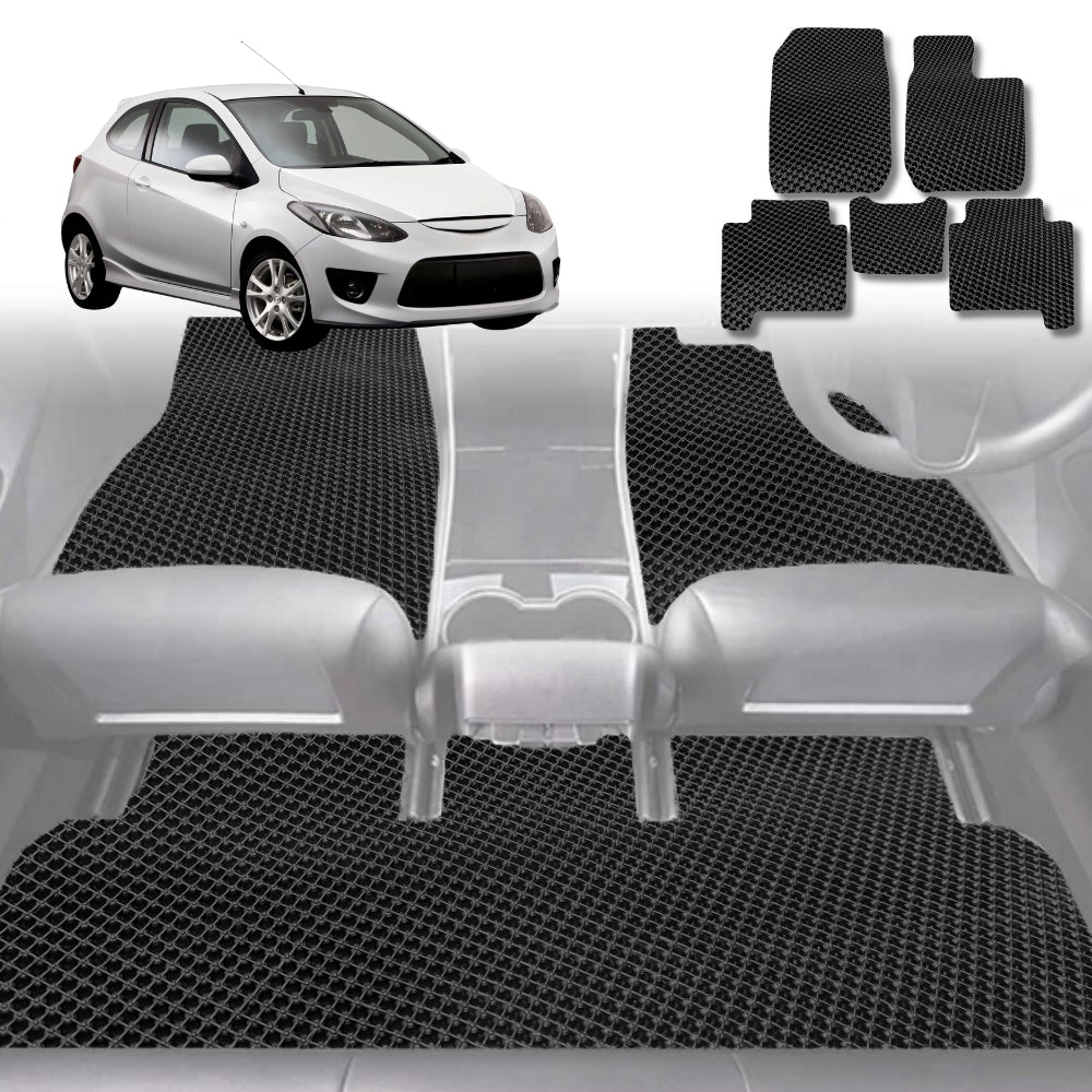 6D Diamond Car Floor Mats for Mazda 2 2007-2014-Full Set-Black-Outback GT
