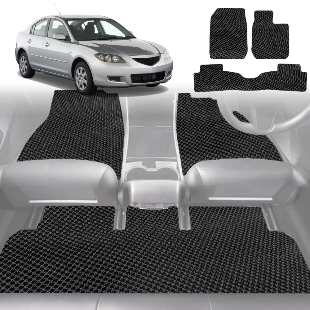 6D Diamond Car Floor Mats for Mazda 3 2004-2009-Full Set-Black-Outback GT