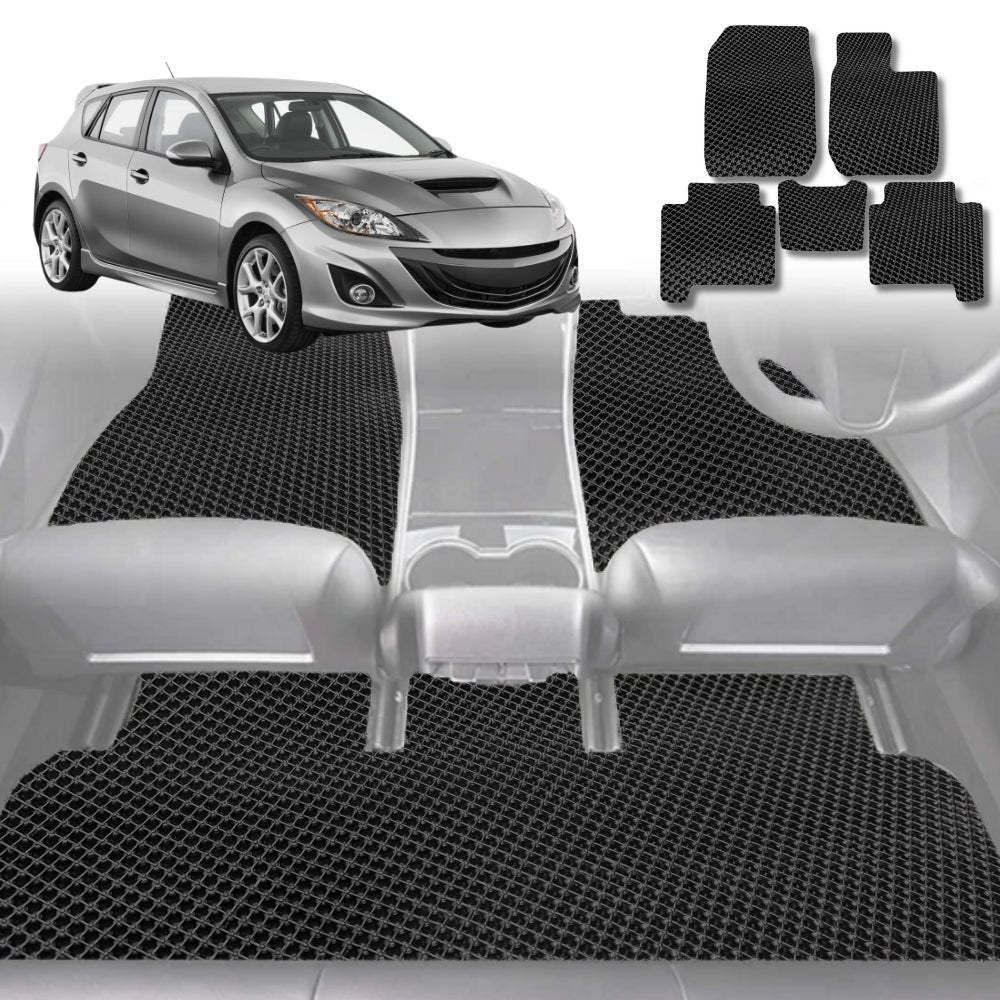 6D Diamond Car Floor Mats for Mazda 3 2009-2013-Full Set-Black-Outback GT