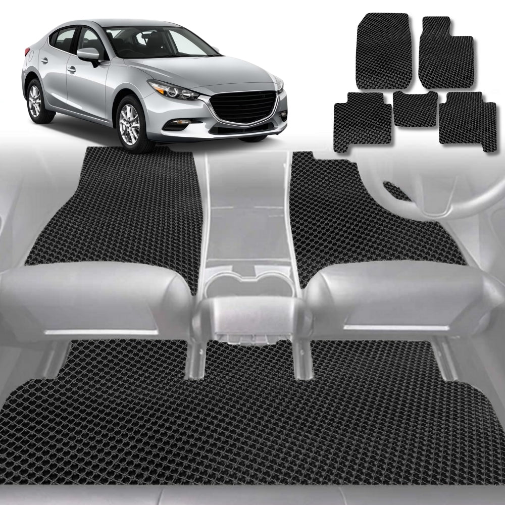6D Diamond Car Floor Mats for Mazda 2 2014-Current-Full Set-Black-Outback GT