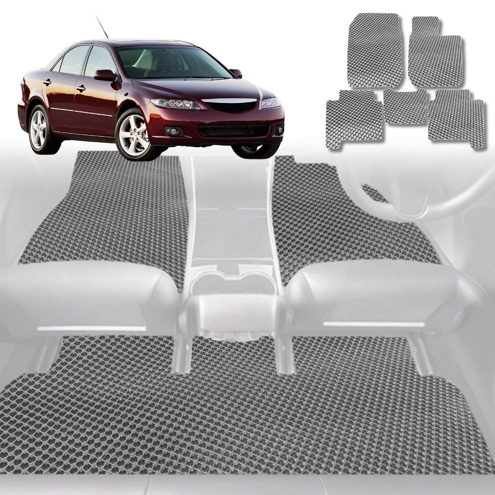 6D Diamond Car Floor Mats for Mazda 6 2002-2008-Full Set-Grey-Outback GT