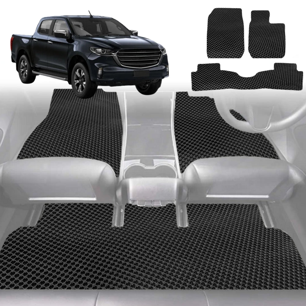 6D Diamond Car Floor Mats for Mazda BT-50 Dual Cab 2020-Current-Full Set-Black-Outback GT