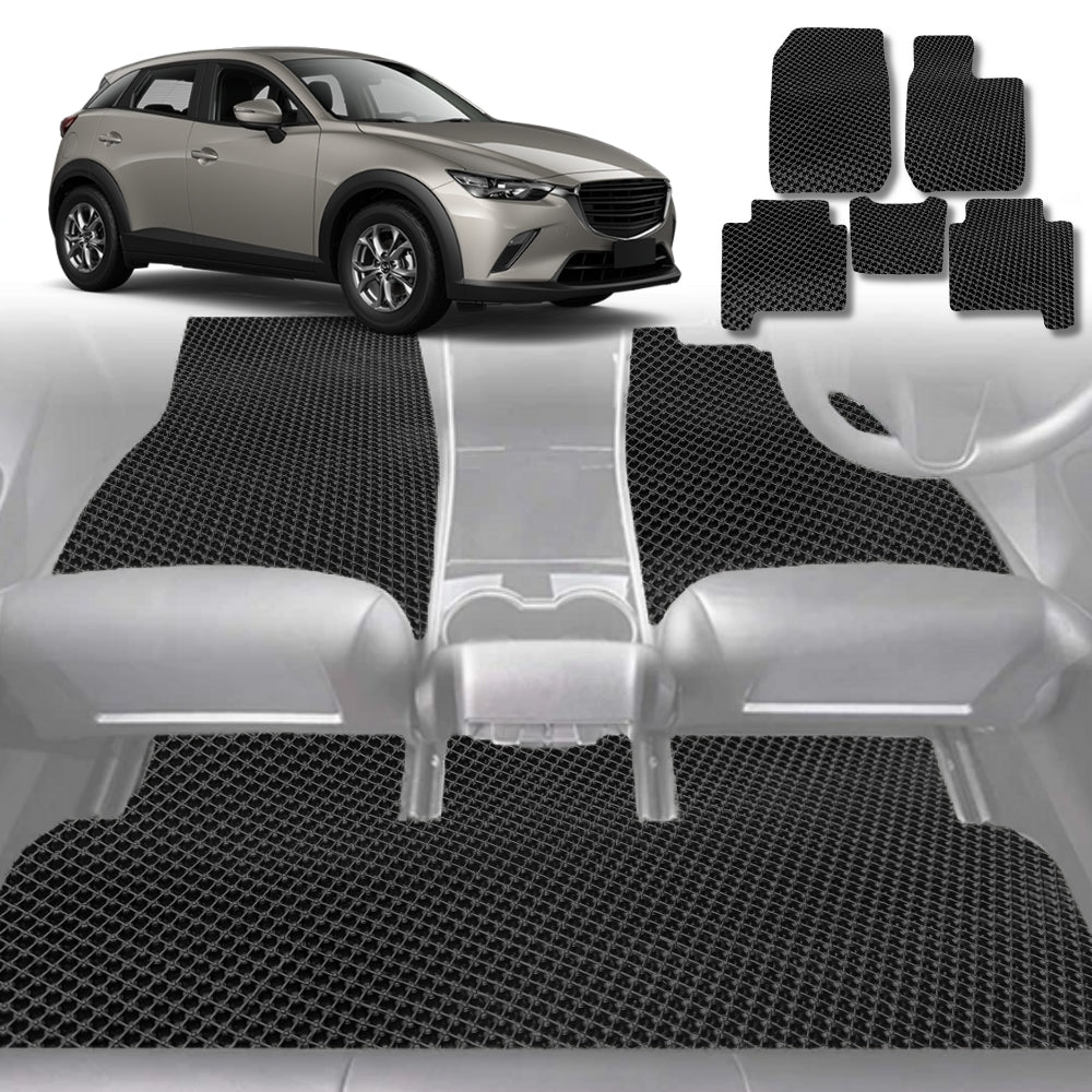 6D Diamond Car Floor Mats for Mazda CX-3 2015-Current-Full Set-Black-Outback GT