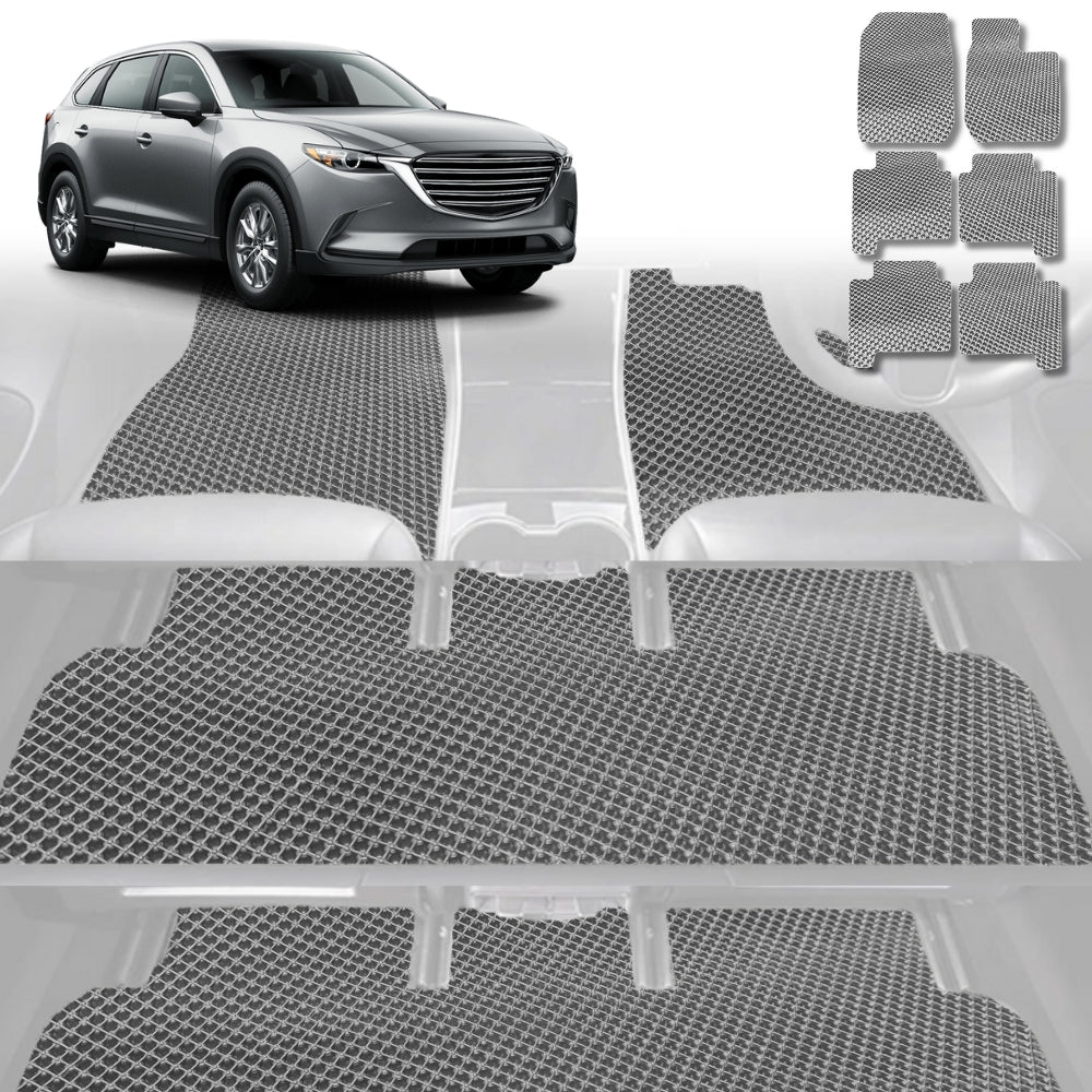 6D Diamond Car Floor Mats for Mazda CX-9 2007-2016-Ultimate Set-Grey-Outback GT