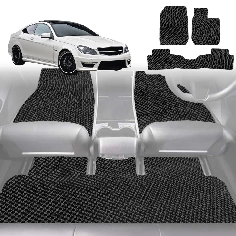 6D Diamond Car Floor Mats for Mercedes-Benz C-Class Coupe (W204)2007-2014-Full Set-Black-Outback GT