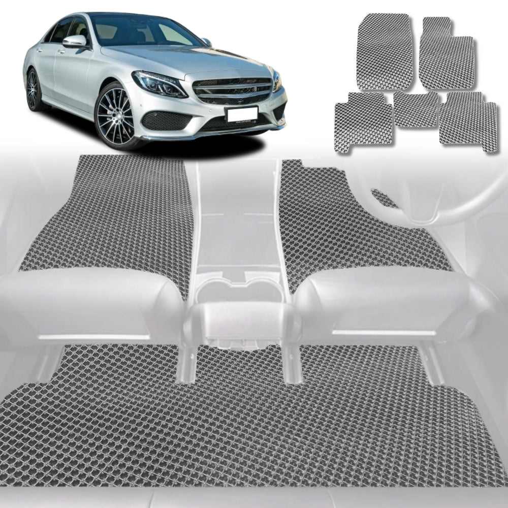 6D Diamond Car Floor Mats for Mercedes-Benz C-class 2014-2021-Full Set-Grey-Outback GT