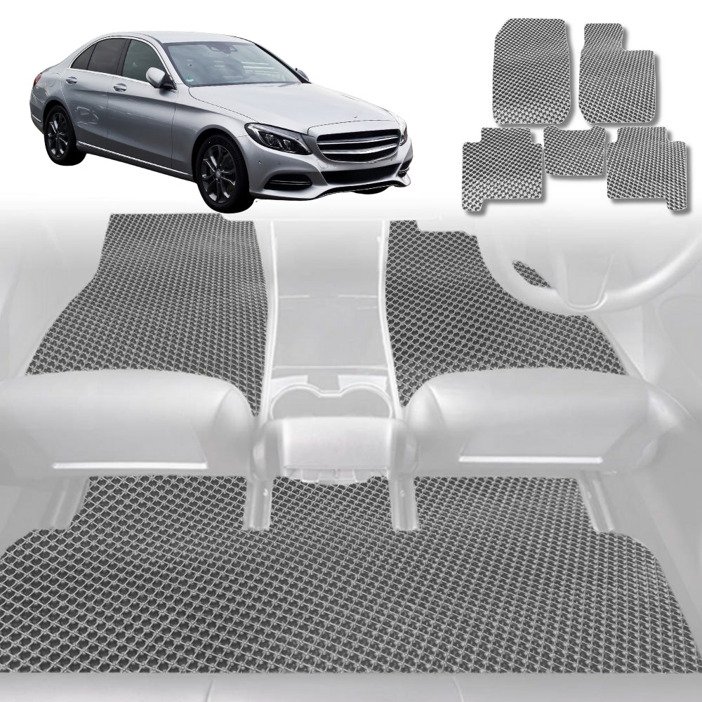 6D Diamond Car Floor Mats for Mercedes-Benz C-class Sedan (W205)2014-2021-Full Set-Grey-Outback GT