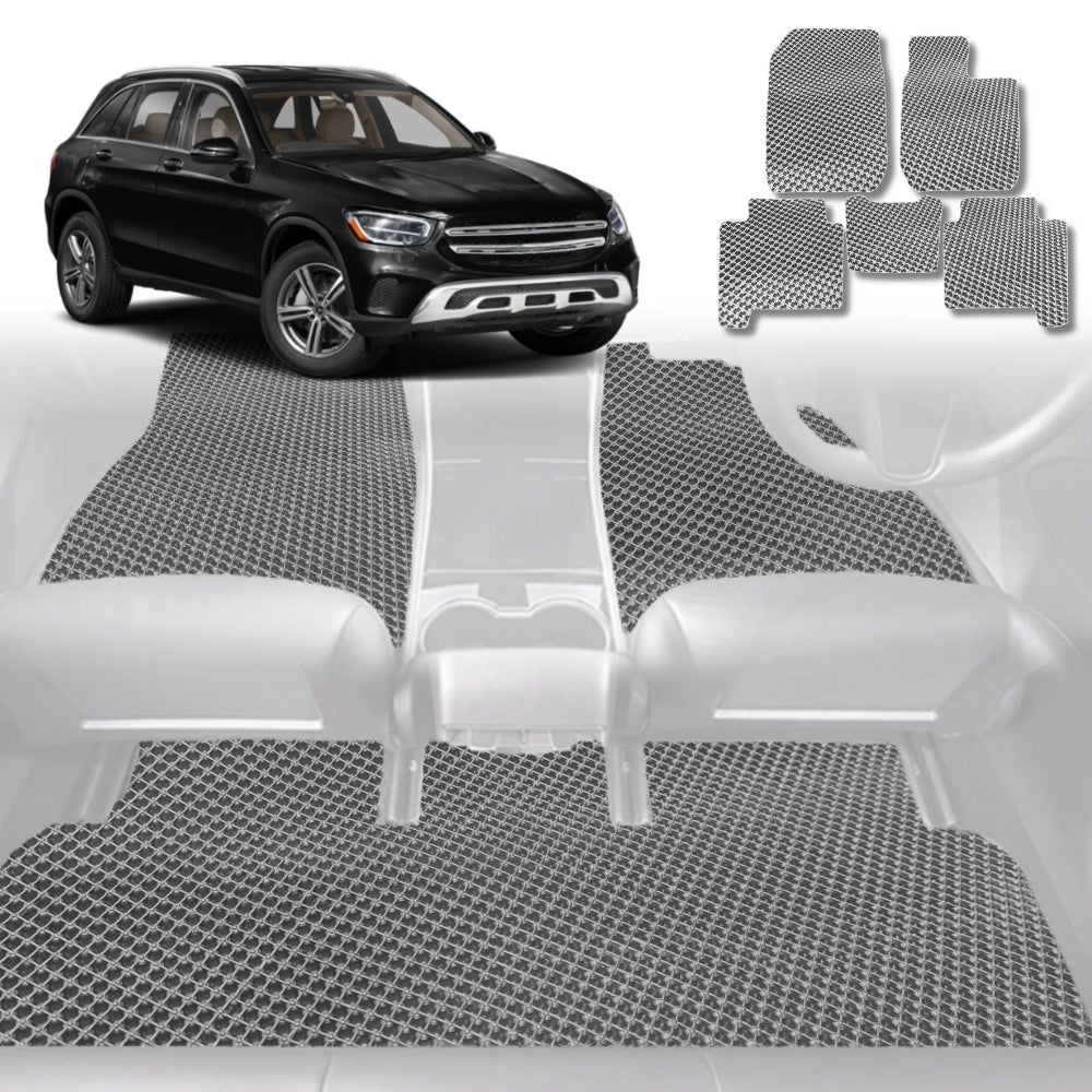 6D Diamond Car Floor Mats for Mercedes-Benz GLC SUV (X253)2015-2022-Full Set-Grey-Outback GT
