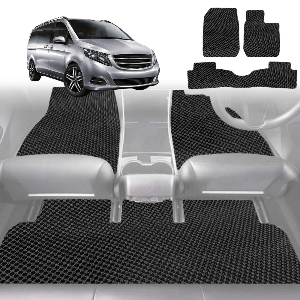 6D Diamond Car Floor Mats for Mercedes-Benz V-Class (3rd Gen, W447)2014-Current-Ultimate Set-Black-Outback GT
