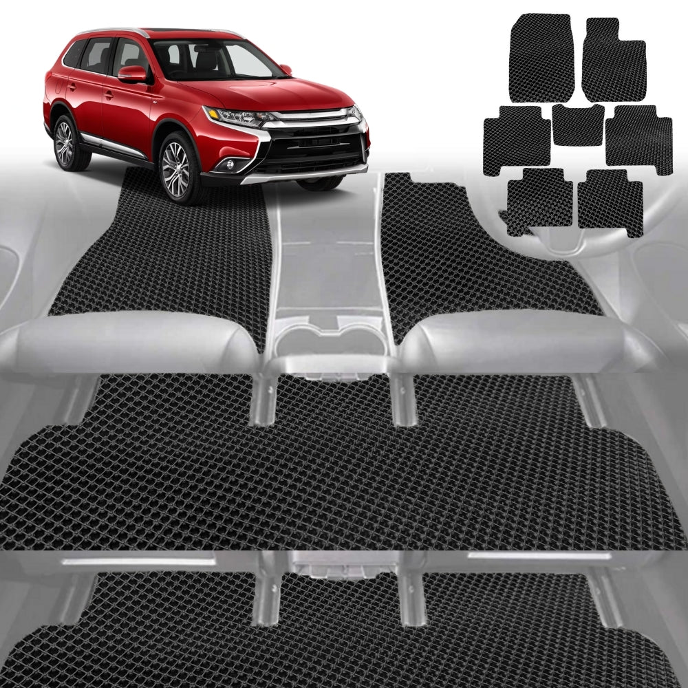 6D Diamond Car Floor Mats for Mitsubishi Outlander 2012-2018-Ultimate Set-Black-Outback GT