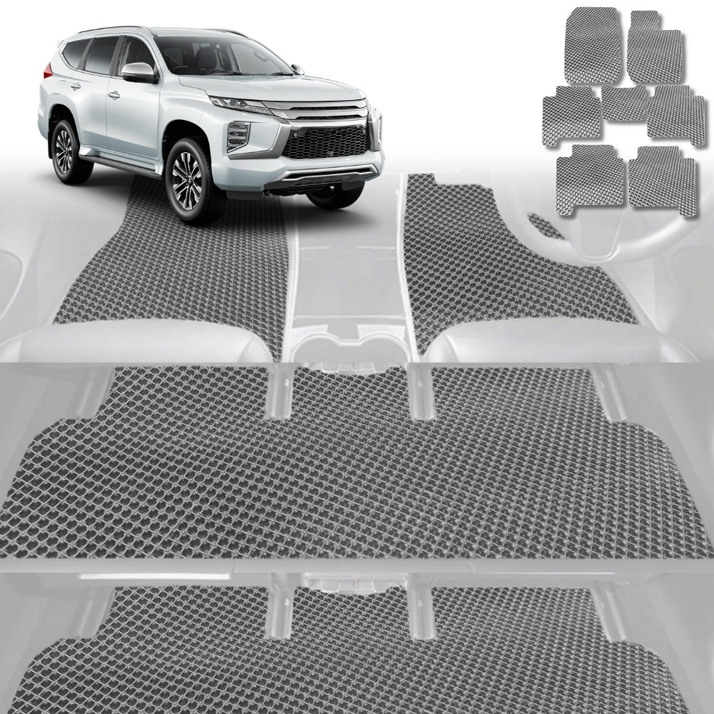 6D Diamond Car Floor Mats for Mitsubishi Pajero 2006-2021-Ultimate Set-Grey-Outback GT