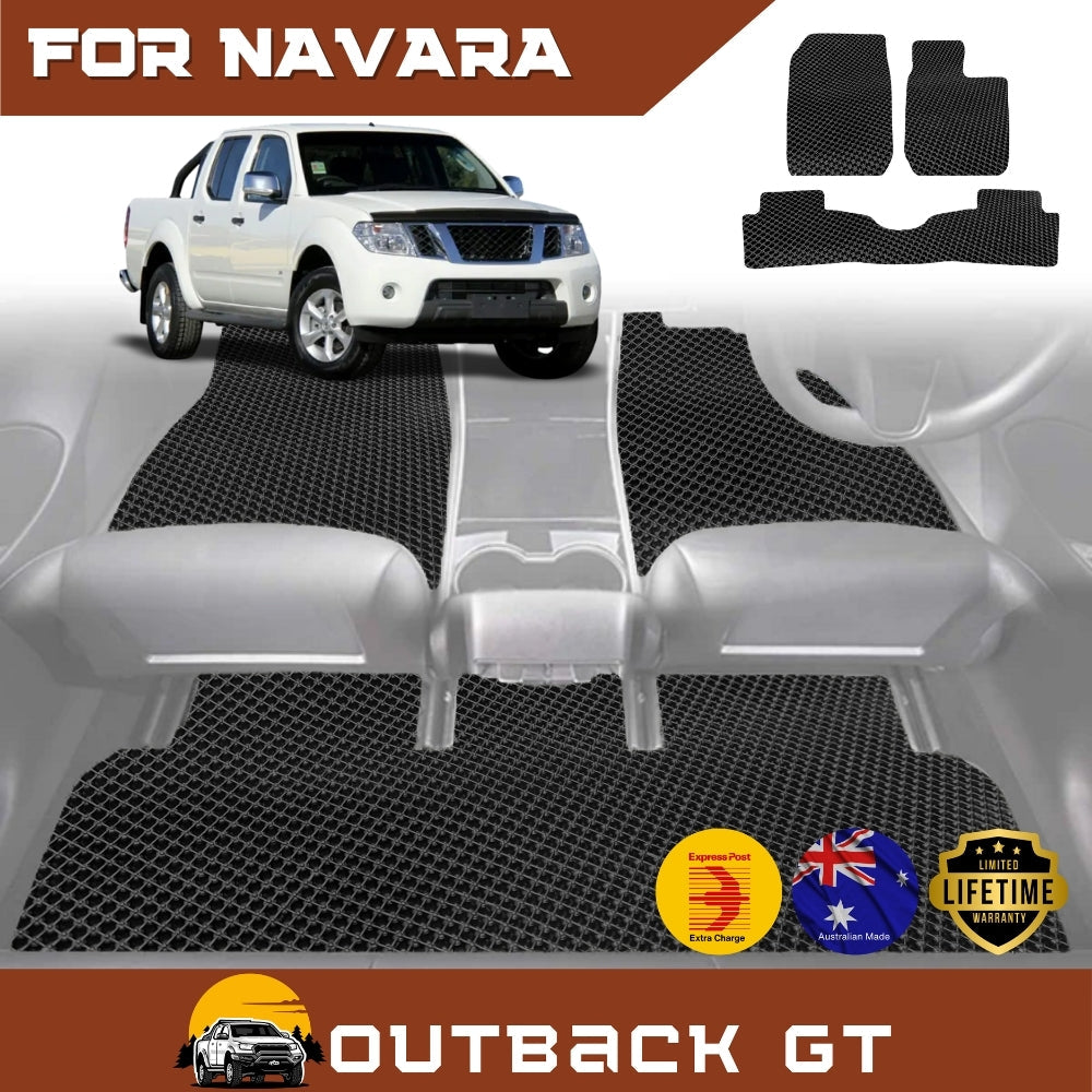6D Diamond Car Floor Mats for Nissan Navara Dual Cab (D40 ST/STX)2005-2015 Full Set | Heavy Duty Carpet Liner