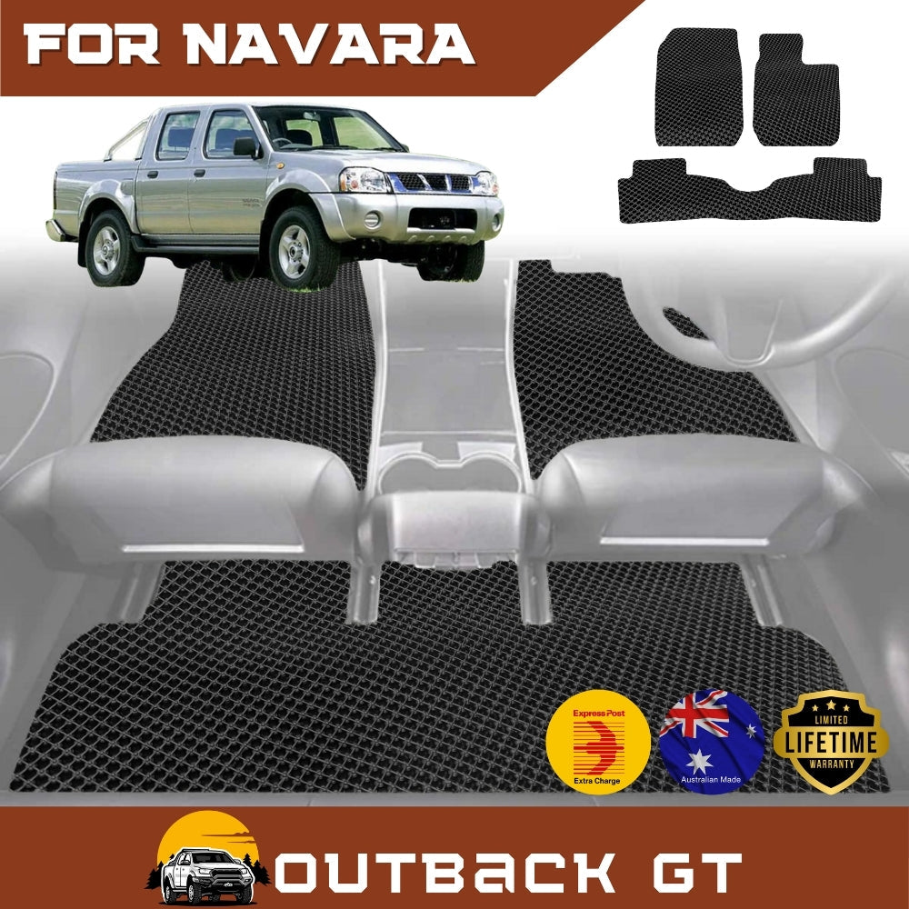 6D Diamond Car Floor Mats for Nissan Navara Dual Cab (DX/D22 STR)1997-2018 Full Set | Heavy Duty Carpet Liner