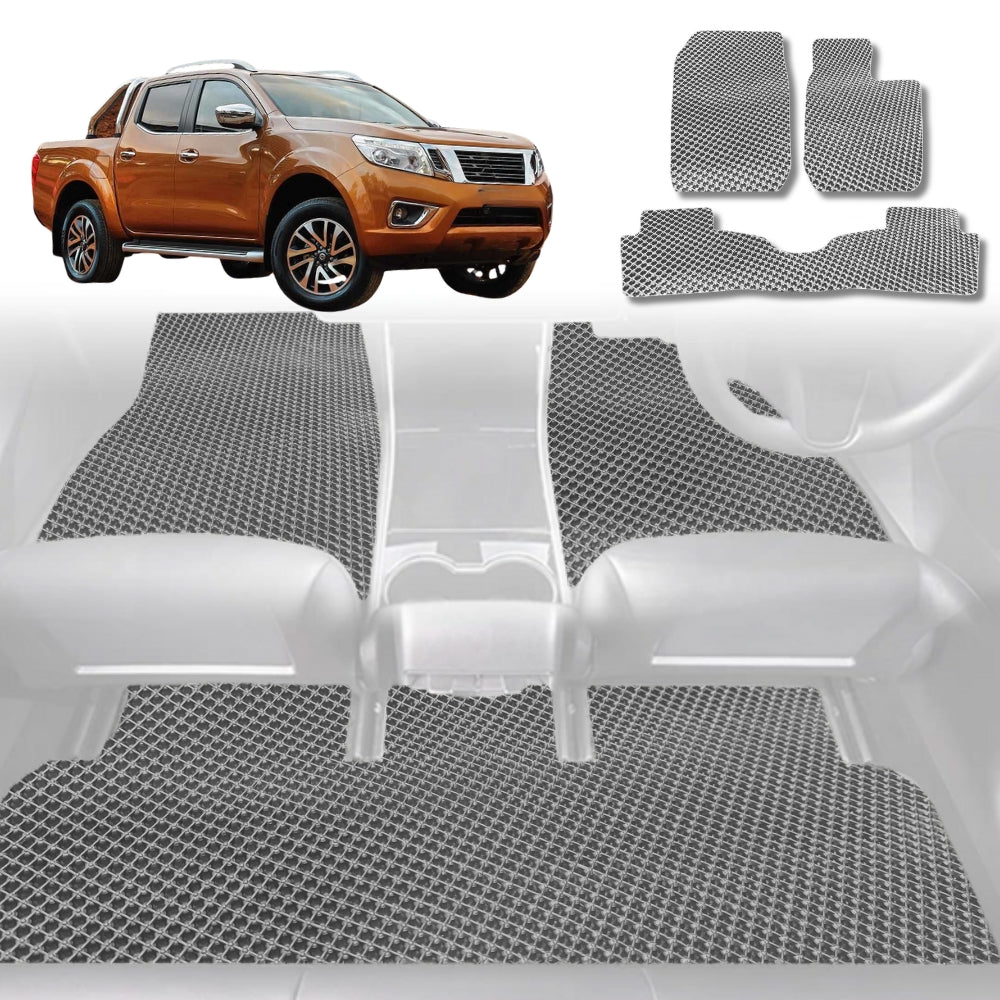 6D Diamond Car Floor Mats for Nissan Navara Dual Cab (NP300/D23 STX no rear cupholder)2015-Current-Full Set-Grey-Outback GT