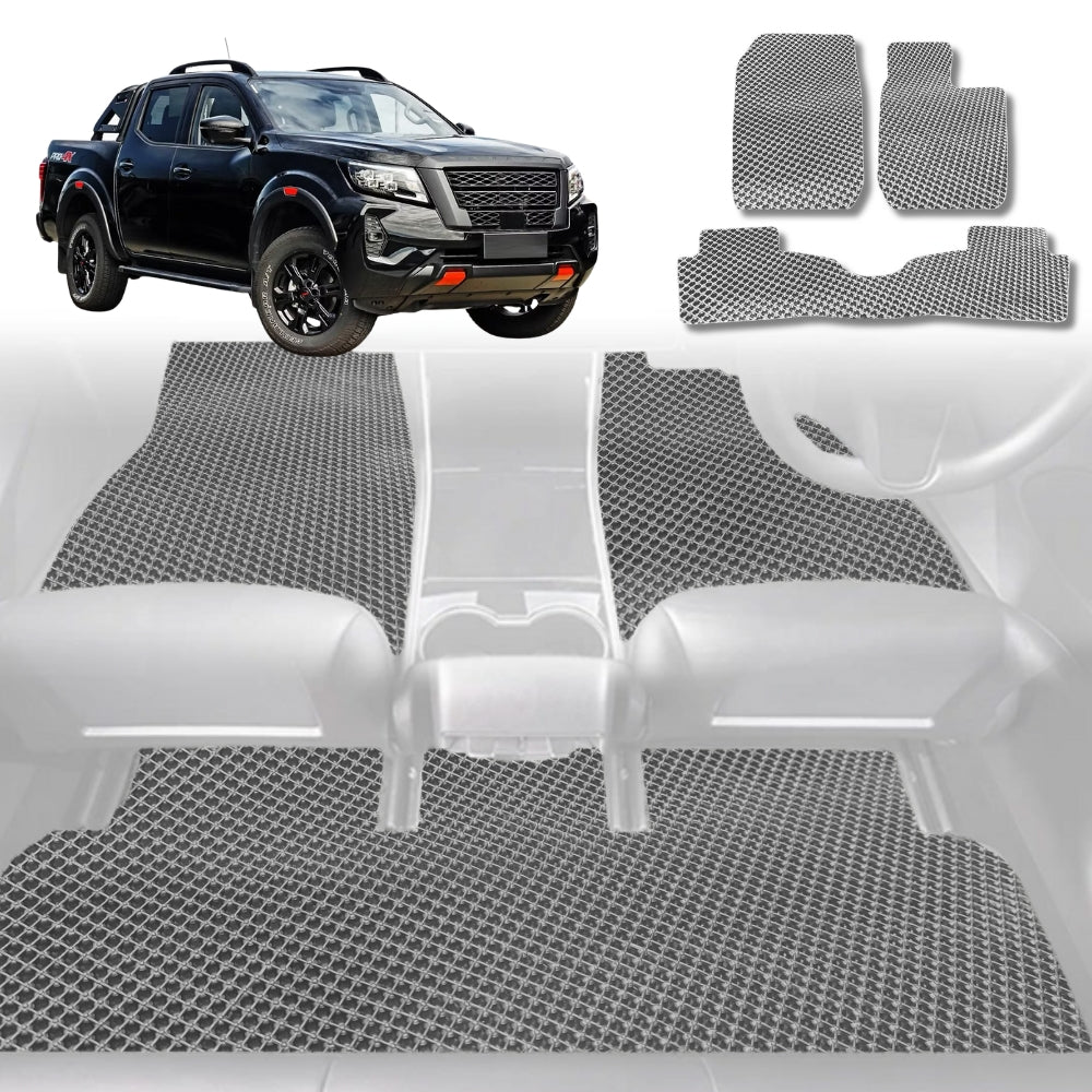 6D Diamond Car Floor Mats for Nissan Navara Dual Cab (Pro-4X With Spray Liner Or No Liner)2022-Current-Full Set-Grey-Outback GT