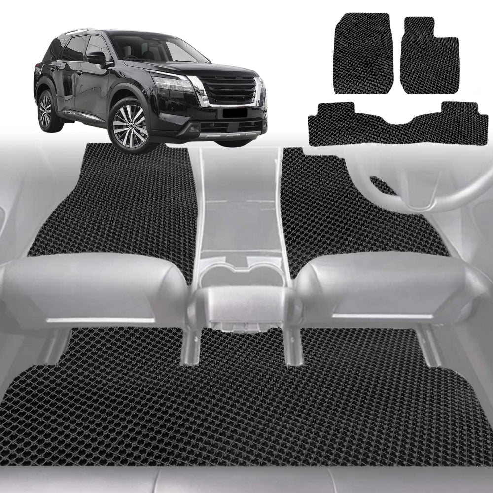 6D Diamond Car Floor Mats for Nissan Pathfinder 8 seater (R53)2022-Current-Ultimate Set-Black-Outback GT