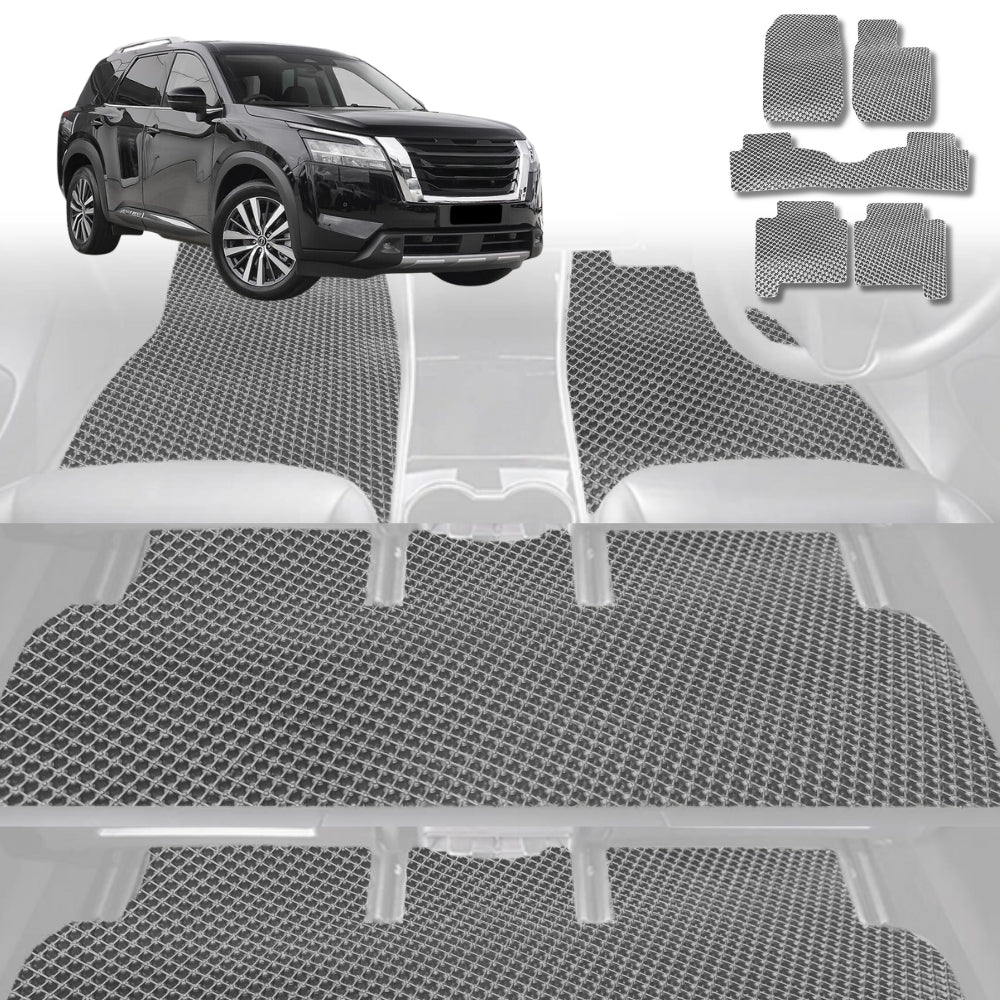 6D Diamond Car Floor Mats for Nissan Pathfinder 8 seater (R53)2022-Current-Ultimate Set-Grey-Outback GT