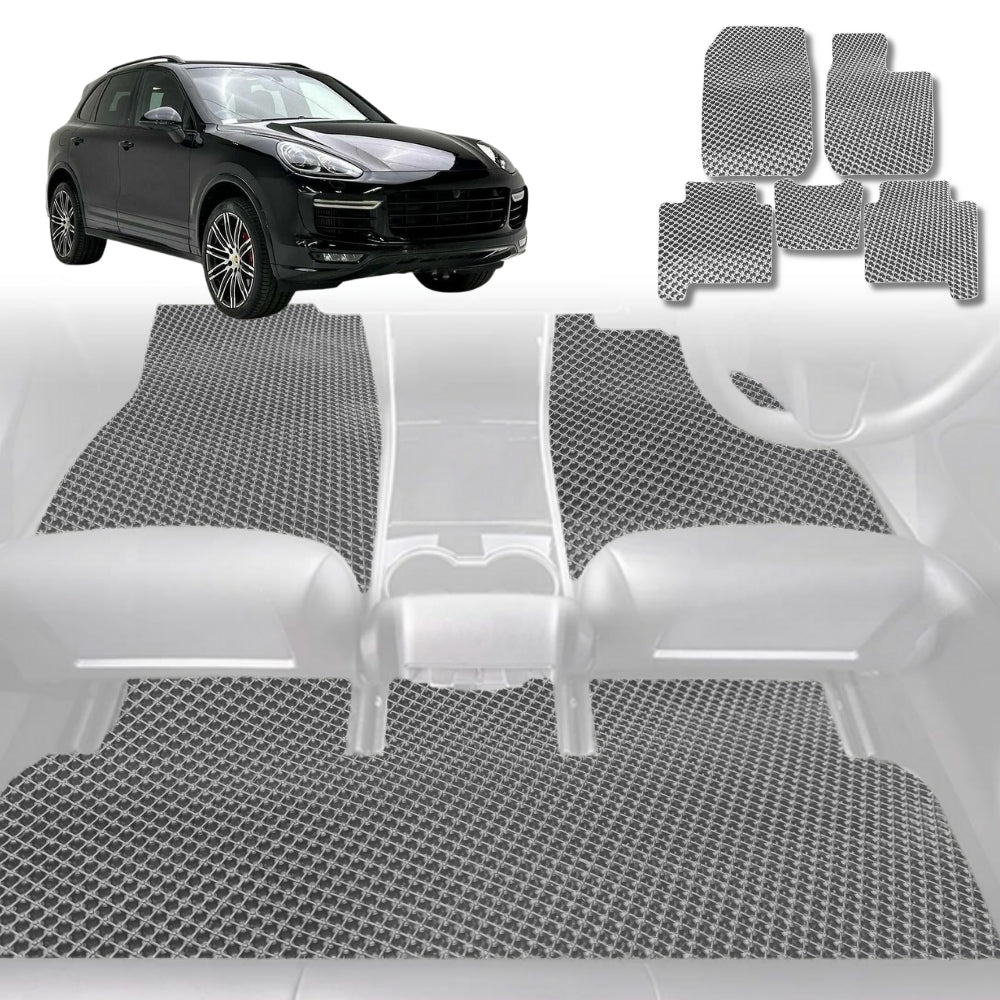 6D Diamond Car Floor Mats for Porsche Cayenne 92A 2011-2017-Full Set-Grey-Outback GT