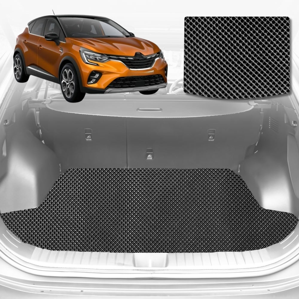 6D Diamond Car Boot Mat for Renault CAPTUR (JB/JE)2019-Current-upper+lower-Cargo Mat-Black-Outback GT