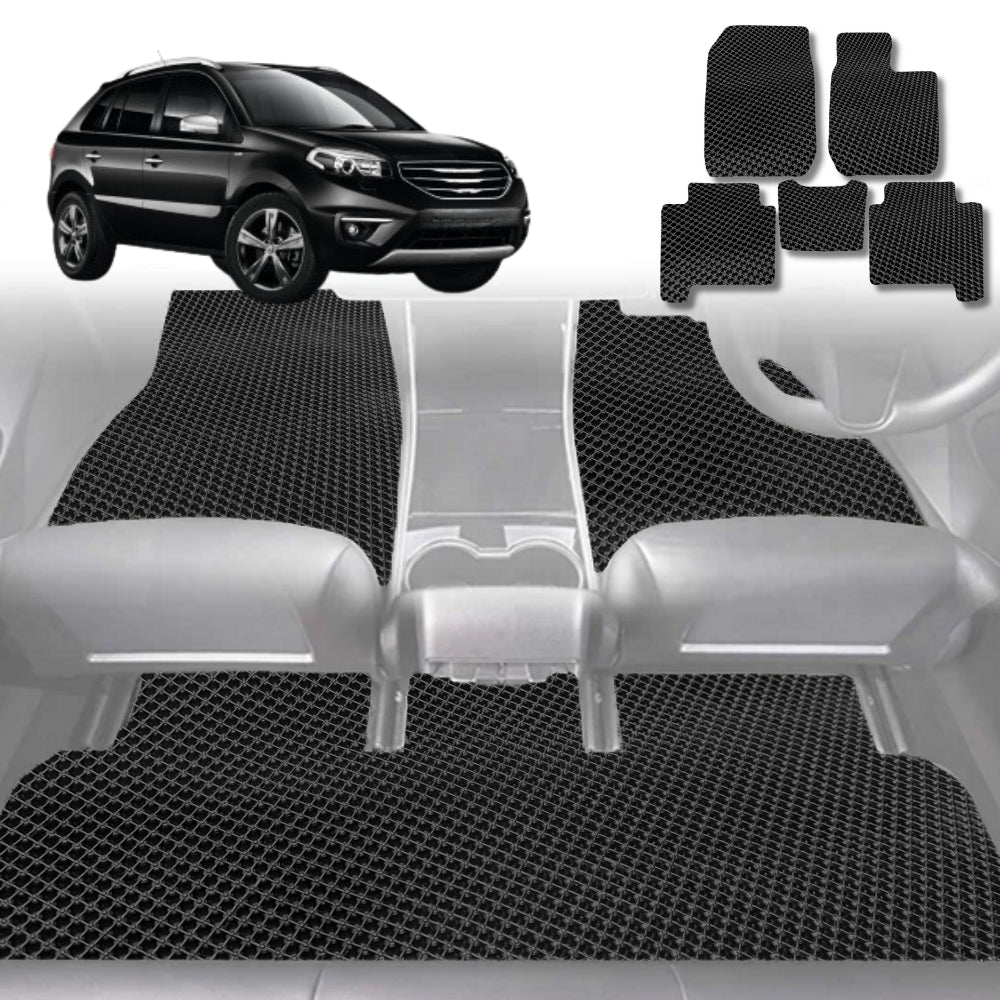 6D Diamond Car Floor Mats for Renault KOLEOS 2016-Current-Full Set-Black-Outback GT