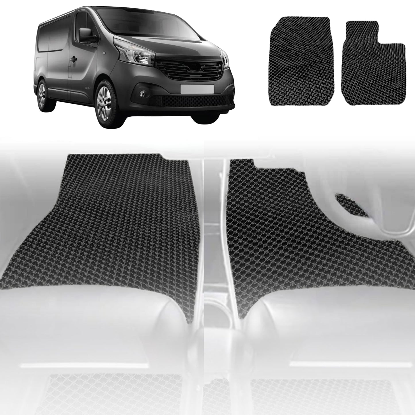 6D Diamond Car Floor Mats for Renault Master Van 2010-Current-Front Set-Black-Outback GT