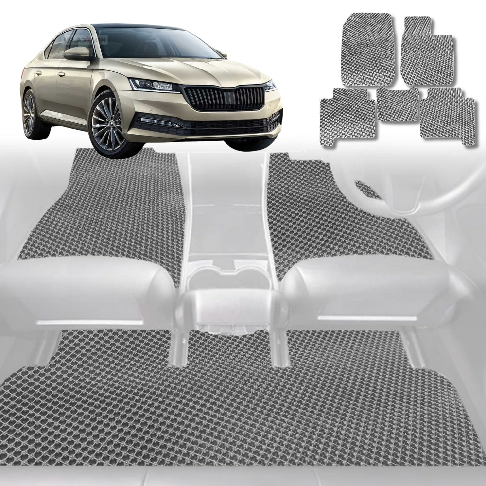 6D Diamond Car Floor Mats for Skoda Octavia 2013-2020-Full Set-Grey-Outback GT