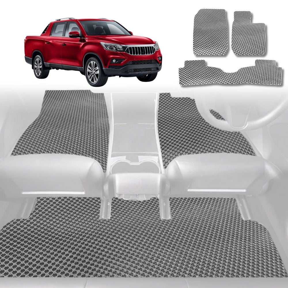 6D Diamond Car Floor Mats for SsangYong Musso 2018-Current-Full Set-Grey-Outback GT