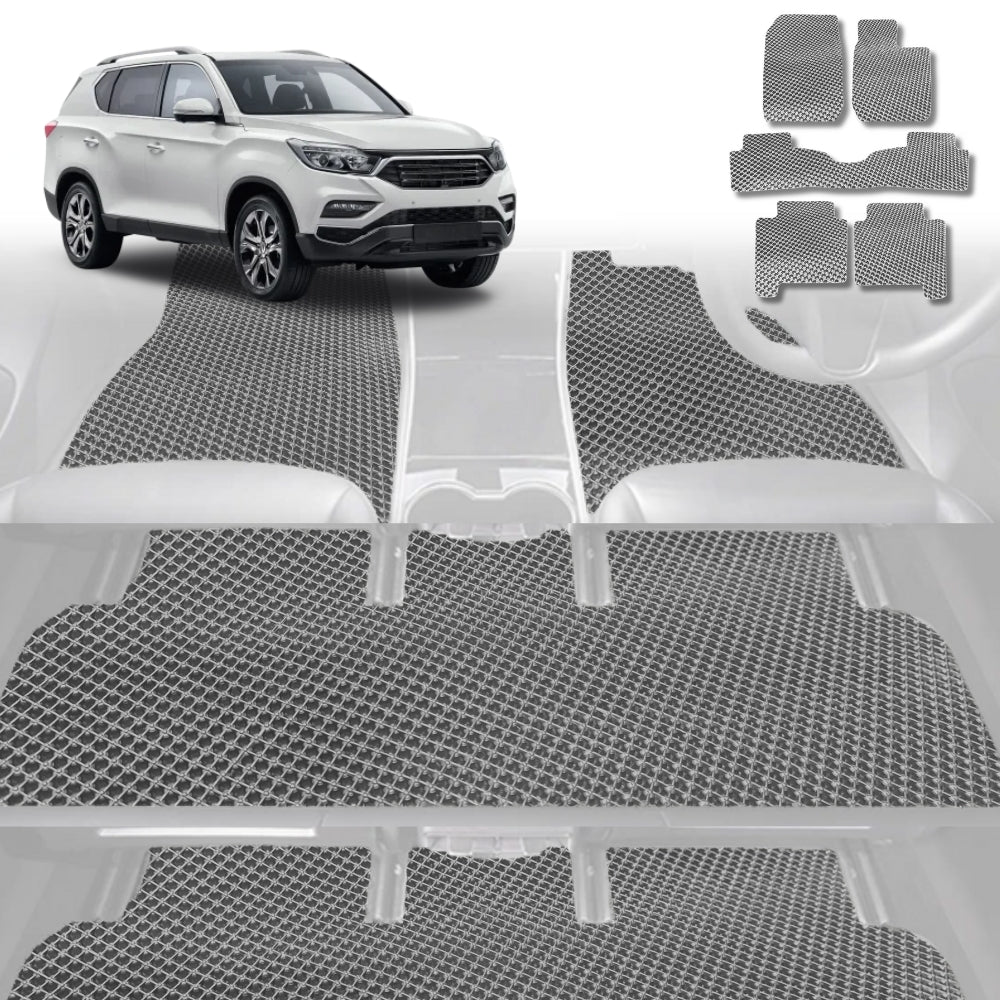 6D Diamond Car Floor Mats for SsangYong Rexton 2017-Current-Ultimate Set-Grey-Outback GT